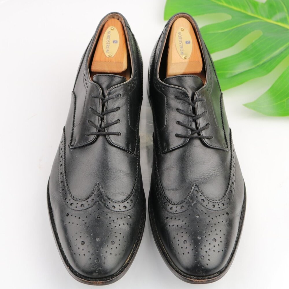Aston Grey Mens Cross Oxfords‎ Size 9 Black Leather Wingtip Brogue Dress Shoes